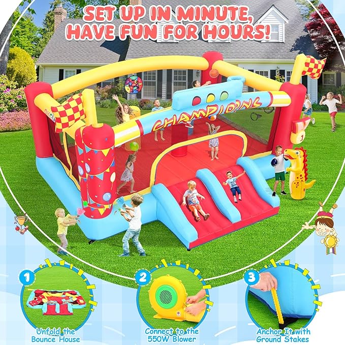 AKEYDIY Bounce House Ball Game Park- Large Bounce House for Kids 8-12, Sports Mania Bouncy House with Large Bounce Area/Dual Slides Inflatable Bouncer with Blower - Huge16ft x10ft