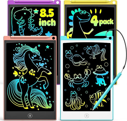 TECJOE 4 Pack LCD Writing Tablet, 8.5 Inch Colorful Doodle Board Drawing Tablet for Kids, Kids Travel Games Activity Learning Toys Birthday Gifts for 3 4 5 6 Year Old Boys Girls Toddlers Preschooler