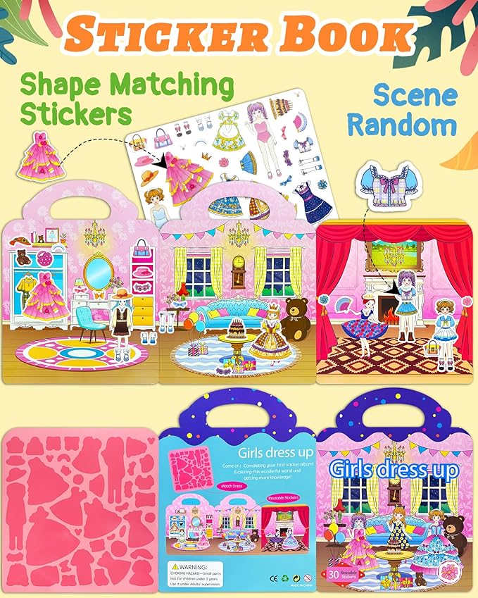 Benresive Reusable Sticker Book for Toddlers 2-4 Years, Fun Travel Stickers for Kids, Waterproof Sticker Books for Toddlers 1-3, Crafts Activities for Toddler 1-3 2-4 3-5 - Dress Up