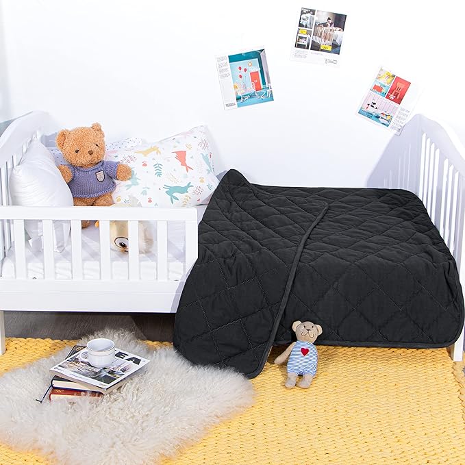 NTBAY Down Alternative Oversized Toddler Comforter, Super Soft and Warm Solid Color Baby Crib Quilted Blanket, 43x60 inches, Black