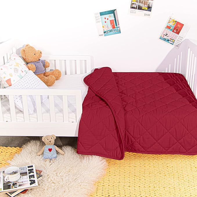 NTBAY Down Alternative Toddler Comforter, Lightweight and Warm Solid Color Baby Crib Quilted Blanket, 39x47 inches, Red