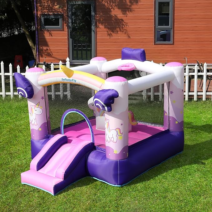 Unicorn Bounce House with Slide, Basketball Hoop for Kids 3-12, Inflatable Jumping Bouncy Castle for Outdoor & Indoor, Includes Blower