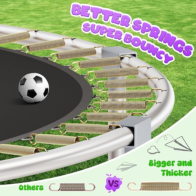 Trampoline 8FT 10FT, Outdoor Trampolines with Enclosure Net and Ladder, Recreational Anti-Rust Trampolines for Kids and Adults, ASTM Approved