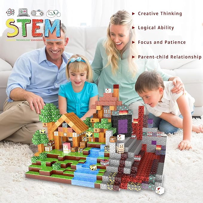 150PCS Magnetic Blocks - Build Mine 3D Forest Lava Set, 0.8in Magnet Building Cubes Toys for Kids Ages 3+, STEM Magnetic Building Blocks Set Birthday Gift for Boys and Girls