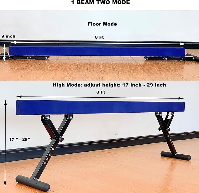 Adjustable Balance Beam 8 ft Gymnastic Beam Adjustable Height for Kids and Teenage of All Gymnastic Levels, Gymnastic Training Beam Gymnastic Equipment for Athlete Home and Gym Club Use