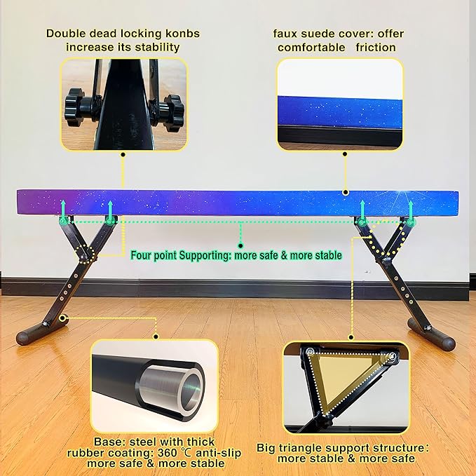 Adjustable Balance Beam 8 ft Gymnastic Beam Adjustable Height for Kids and Teenage of All Gymnastic Levels, Gymnastic Training Beam Gymnastic Equipment for Athlete Home and Gym Club Use