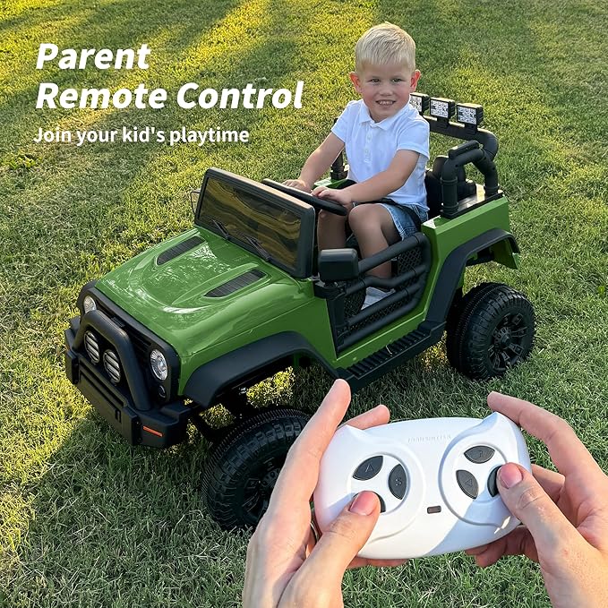 Kids Ride on Car Toy, 12V Electric Car for Kids with Remote Control, LED Light - Army Green