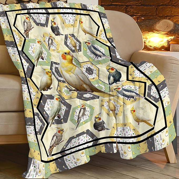 Parrot Bird Throw Blanket Cute Cockatiel Blanket Gifts for Girls Women Kids Boys Adults Men Super Soft Cozy Plush Fluffy Fuzzy Fleece Blanket Home Decor 50''X60''