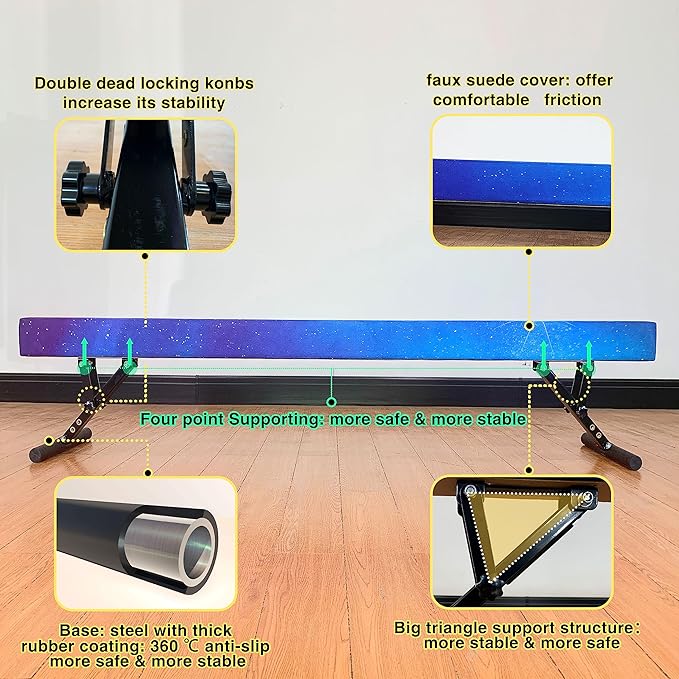 Adjustable Balance Beam 8 ft Gymnastic Beam Adjustable Height for Kids and Teenage of All Gymnastic Levels, Gymnastic Training Beam Gymnastic Equipment for Athlete Home and Gym Club Use