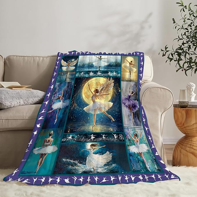 Ballet Dance Blanket Fleece Soft Warm Plush Dance Throw Blanket Lightweight Plush Fuzzy Cozy Dancing Blankets Gift for Girls Woman Kids Adult Suitable for Couch Sofa BedSofa Bed 50"X40"
