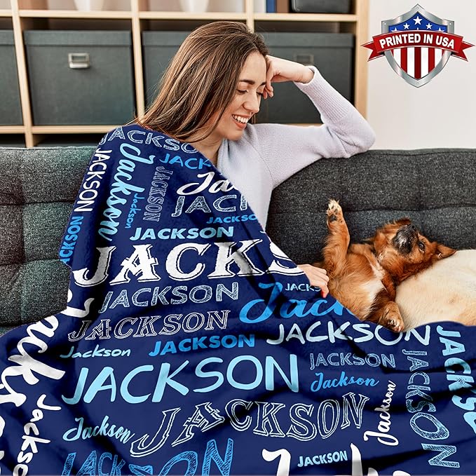 Ship Next Day, Personalized Baby Blanket with Name - Printed in USA, Custom Name Blanket for Boys Girls Kids, Customized Flannel Blankets Gifts for Teen Shower Toddlers Christmas Brithday