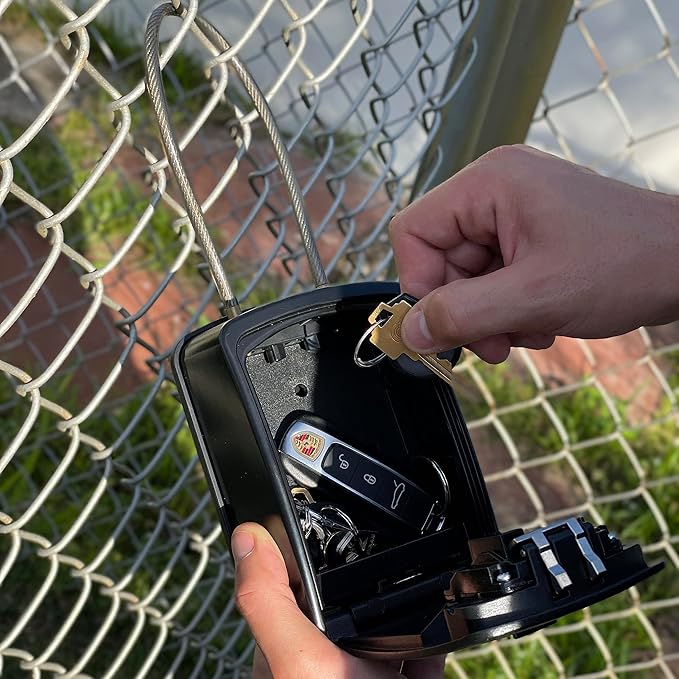 Iron Lock® XXL Portable Key Lock Box and Wall Mounted with Removable Cable Shackle Waterproof Indoor Outdoor 4 Digit Combo Resettable Code with A B Switch Extra Large Key Lockbox Outside (XXL, Black)