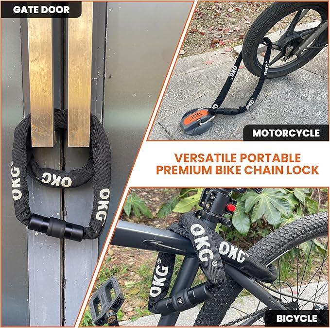 OKG Bike Chain Lock - 4 Foot, 1/4 inch Thick Square Cut Proof Chain, Hardened Alloy Steel Anti Theft Chain Lock for Bike, ATV, Scooter, Trailer, Moped, Grill, Gate Fence