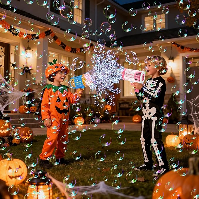 Bubble Gun, Bazooka Bubble Machine Gun, Bubble Blaster Gun with Bubble Solution, 69 Holes Bubble Bazooka Gun Outdoor Summer Toy Party Favors for Kids Pink Halloween Bubble Maker Blowers
