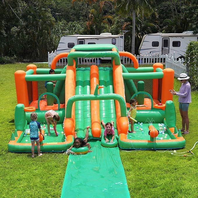 Waterslide Bounce House, Blow up Water Slide Bouncer with Slip and Slide, Water Bounce House for Big Kids, Inflatable Water Park for Backyard Summer Party