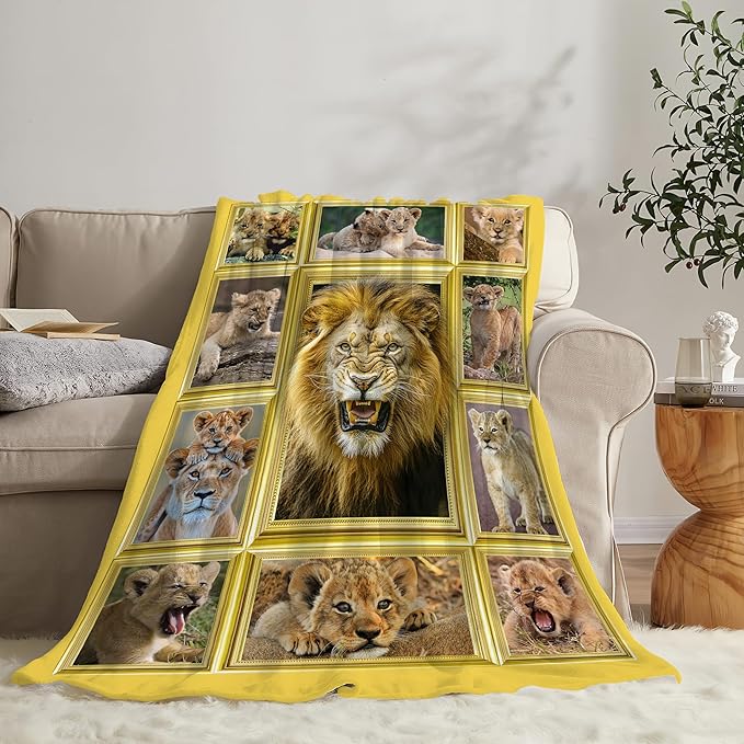 Lion Blanket Fleece Soft Warm Plush Wild Animal Throw Blanket Lightweight Plush Fuzzy Cozy Lion Cub Blankets for Lover Kids Adult Suitable for Couch Sofa Bed 50"X40"