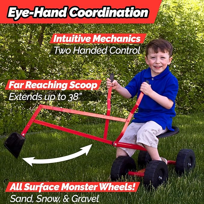 WONKAWOO Monster Wheel Sand Digger 360° Rotation Metal Crane Excavator Backhoe Ride On Toy