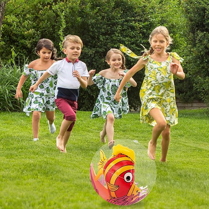 ArtCreativity 3D Fish Beach Balls for Kids, Set of 3, Clear Balls with Colorful Fish Inside, Inflatable Swimming Pool Toys and Aquatic Party Decorations, Underwater Party Supplies and Favors
