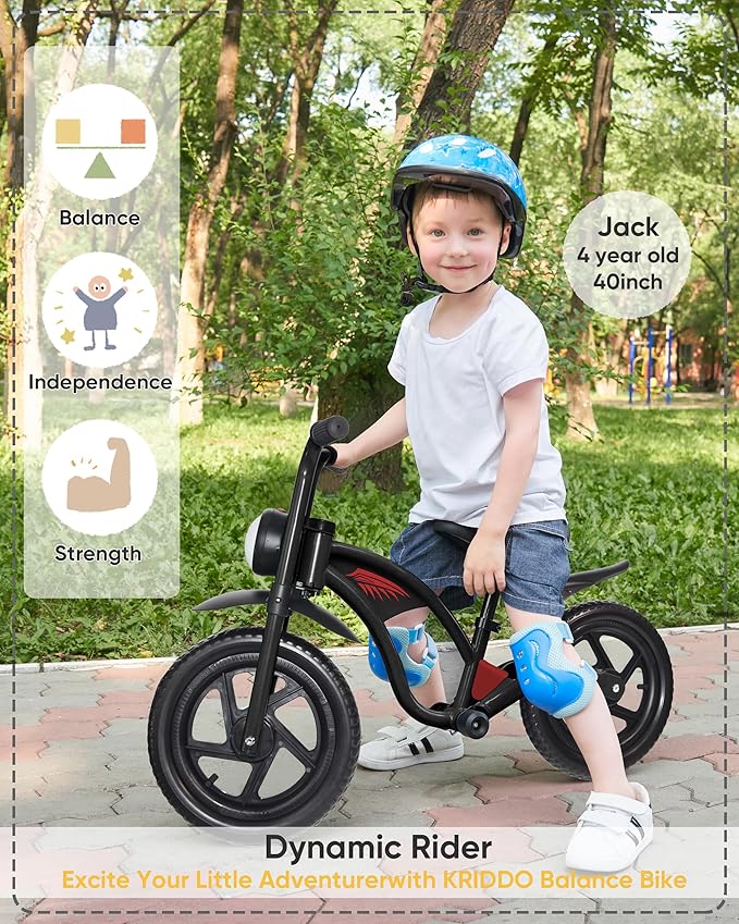 KRIDDO Kids Balance Bike for 2-5 Years, with Front Light, Upgraded Tires for All Terrain, Upgraded Bearing for Smooth and Stable Riding, Front and Rear Fenders, Adjustable Seat