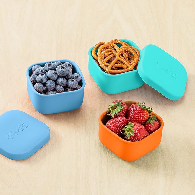 OmieBox Silicone Leakproof Snack Containers To Go, Food Storage Containers with Lid, School Lunch Bento Container - BPA Free, Airtight, Dishwasher and Freezer Safe, Oven Safe - 9.4 ounces (Orange)