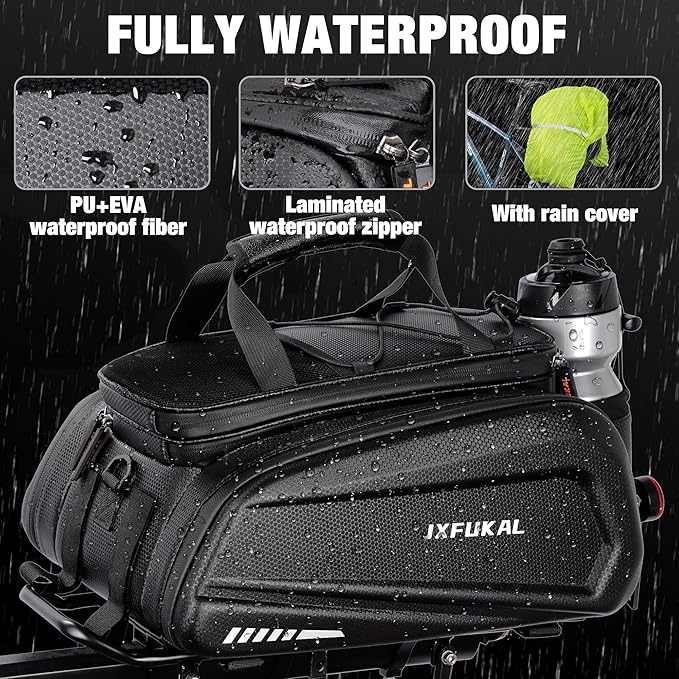JXFUKAL Bike Bags for Bicycle Rear rack - 9.5L/17L/40L Hard Shell Waterproof Bike Ebike Trunk Pannier Saddle Seat Bag Carrier with Reflector, Rain Cover & Shoulder Strap for Commuter Travel Outdoor