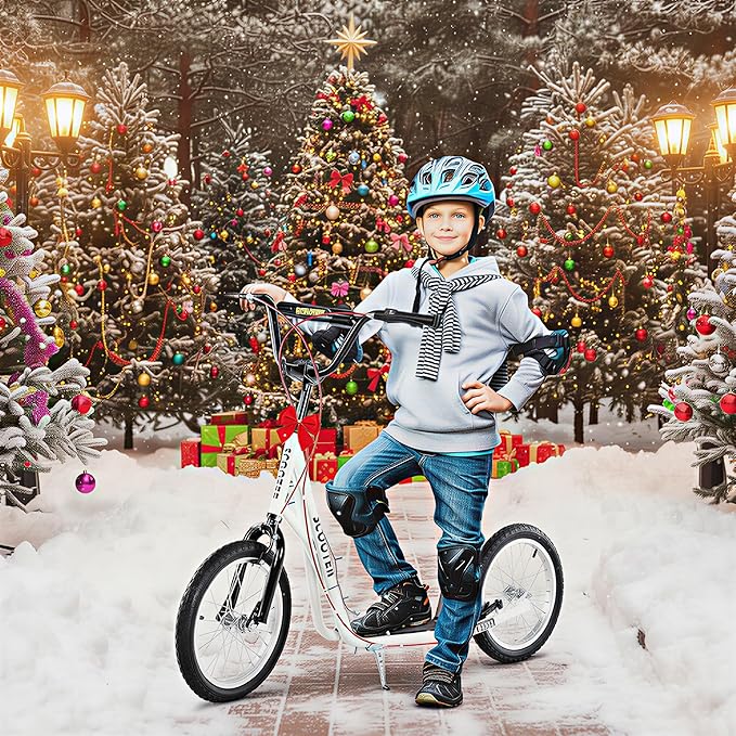 Aosom Youth Scooter Kick Scooter for Kids 5+, Max Load 220 LBS., with Adjustable Handlebar, 16" Inflatable Wheels, Dual Brakes