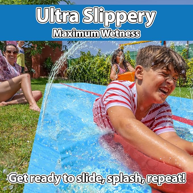 JAMBO 30FT x 8FT XXL MEGA Water Slide and 2 Bodyboard Updated Model– Extra Long Extra Wide Slip Splash and Slide for Kids, Heavy Duty Backyard Lawn Waterslide, Outdoor Water Toy, Splash Mat Splash Pad