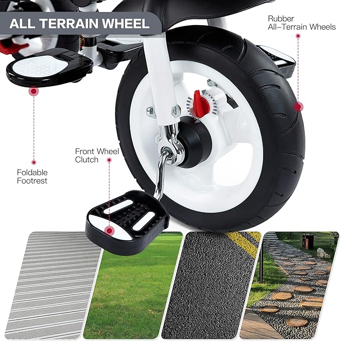 JMMD Baby Trike, 6-in-1 Kids Tricycle with Adjustable Push Handle, Removable Canopy, Safety Harness for 18 Months - 5 Year Old, Gray