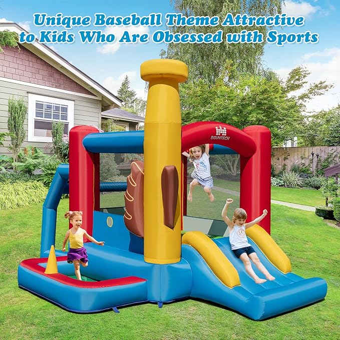 BOUNTECH Inflatable Bounce House, Bouncy House for Kids Large Outdoor with Jumping Area, Baseball Themed Toddler Indoor Castle Bounce House with Blower for Birthday Party Gifts Present