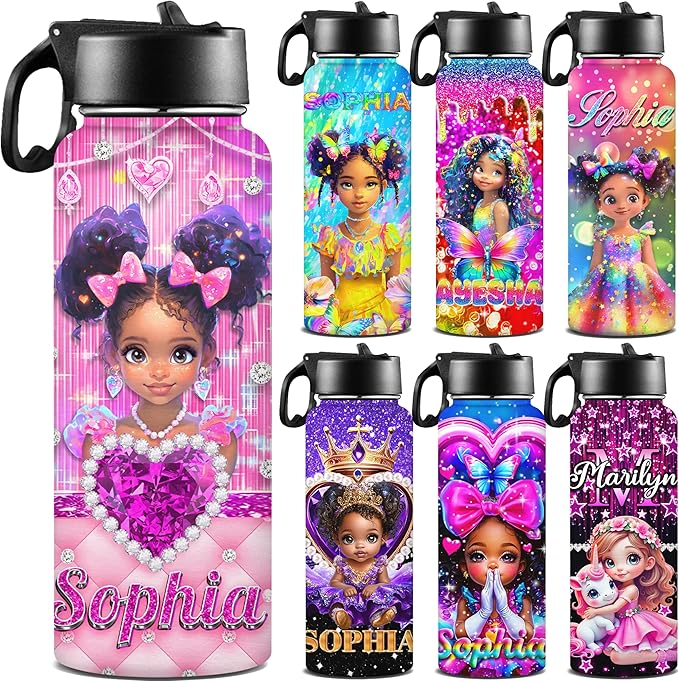 M YESCUSTOM Personalized Water Bottles for Kids with Straw Lid Custom Sports Water Bottle for School Personalized Names Stainless Steel Double Wall Insulated Cup Customized Gifts for Boy Girl Style21