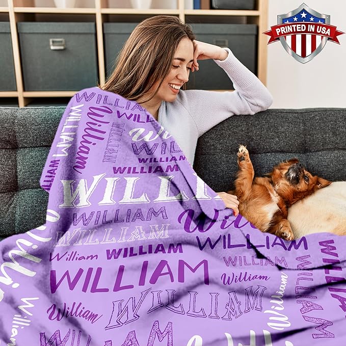 Ship Next Day, Personalized Baby Blanket with Name - Printed in USA, Custom Name Blanket for Boys Girls Kids, Customized Flannel Blankets Gifts for Teen Shower Toddlers Christmas Brithday