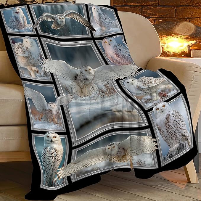 White Owl Throw Blanket White Owl Stuff Gifts for Kids Girls Boys Adults Women Men Soft Cozy Warm Plush Fluffy Fuzzy Fleece Blanket Decor 40''X50''