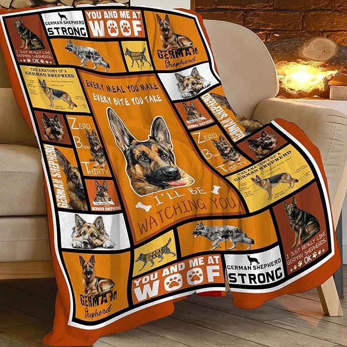 German Shepherd Throw Blanket German Shepherd Puppy Stuff Gifts for Dog Lover Kids Girls Boys Adults Women Men Soft Cozy Warm Plush Fluffy Fuzzy Fleece Blanket Decor 60''X80''