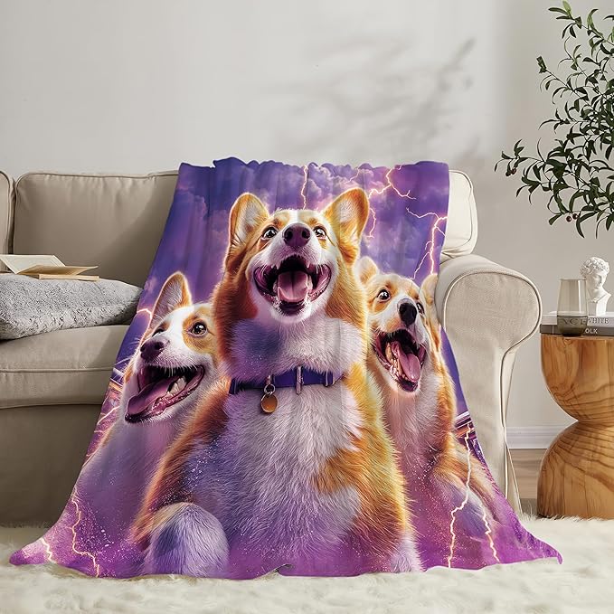 Corgi Dog Blanket Fleece Soft Warm Plush Cute Dog Throw Blanket Lightweight Plush Fuzzy Cozy Blankets for Lover Kids Adult Suitable for Couch Sofa Bed 80"X60"
