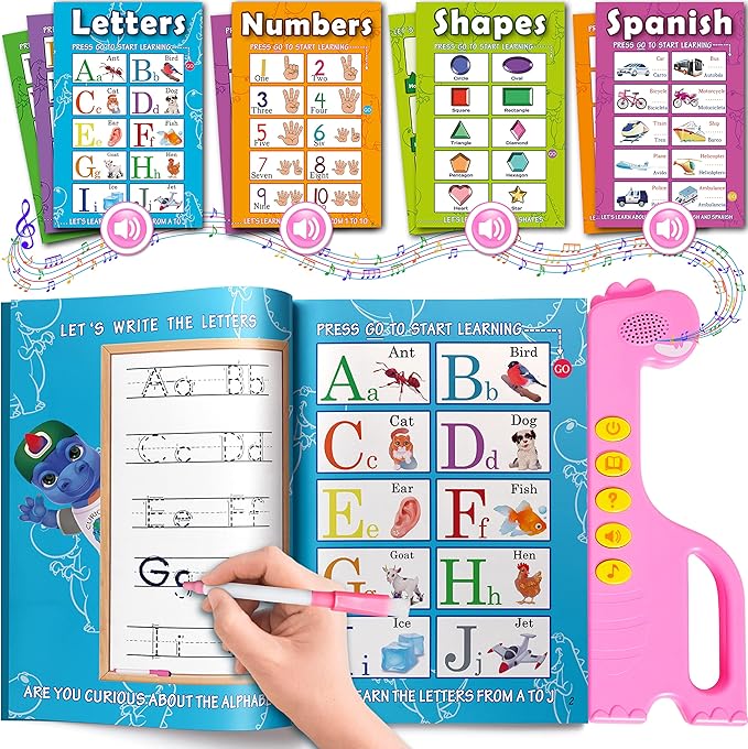 Curious 2 Learn ABC Learning for Toddlers, Busy Book, Speech Therapy, Alphabet Sound Book, Preschool Learning Activities, Letter Tracing, English & Spanish, Educational Toys - Age 3+ Girls / Boys
