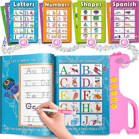 Curious 2 Learn ABC Learning for Toddlers, Busy Book, Speech Therapy, Alphabet Sound Book, Preschool Learning Activities, Letter Tracing, English & Spanish, Educational Toys - Age 3+ Girls / Boys