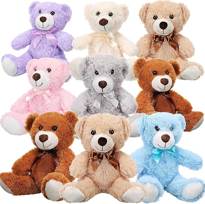 Zhanmai 9 Packs Cute Bear Stuffed Animals 14 Inch Plush Bears in 7 Colors Stuffed Animals Bulk for Valentine Gift Graduation Baby Shower Birthday Party Favor(Multicolor)