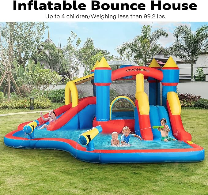 VIVOHOME 6 in 1 Bounce House for Kids, Big Swimming Pool Bouncy Castle with Slide, 15x14 FT Inflated Bouncer for Outdoor with Blower, Basketball, Climb, Srinkler, Water Pool, Water Gun