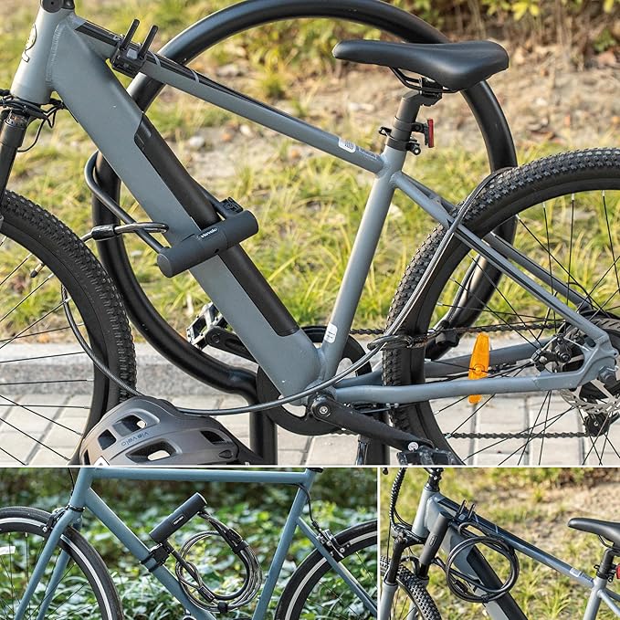 Via Velo Bike U Lock with Cable | Classic U Lock Heavy Duty Anti-Theft 15mm Shackle Innerside 9.25 x 4.5 in Sold Secure Silver Approval with 6Ft Cable Security Lock for Bike Electric Bike Scooter