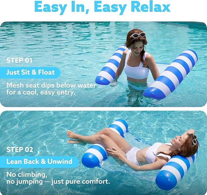 SLOOSH 2 Packs Hammock Pool Floats Adults, 4-in-1 Multi-Purpose Inflatable Pool Floats PVC Water Hammock Lounge Floaties