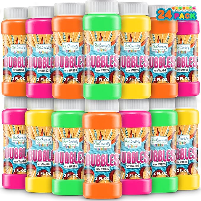 ArtCreativity Bubble Bottles with Wand - 24 Pack Bubbles for Kids Bulk Party Favors, Outdoor Summer Toys, Birthday Goodie Bag Fillers, Bulk Bubbles for Kids in Assorted Colors