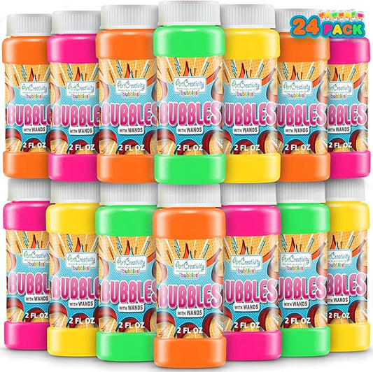 ArtCreativity Bubble Bottles with Wand - 24 Pack Bubbles for Kids Bulk Party Favors, Outdoor Summer Toys, Birthday Goodie Bag Fillers, Bulk Bubbles for Kids in Assorted Colors