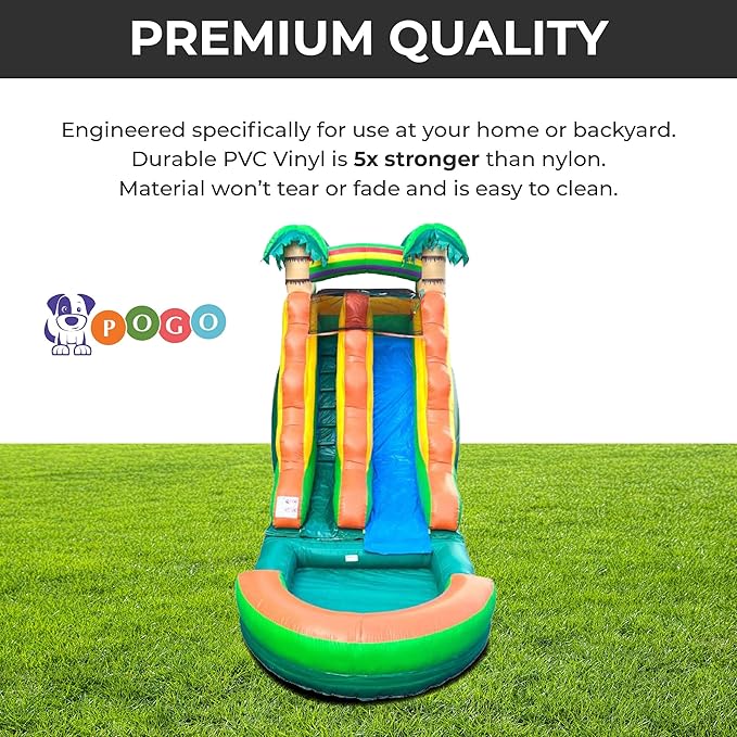 Inflatable Water Slides for Kids - Backyard Inflatable Water Slides with Splash Pool - Tropical Complete with Blower, and Stakes - 25.5' x 9' - 15' Tall