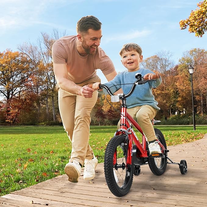 Outroad Kids Bike for Boys Girls Age 3-9 Years Old, 14 16 18 Inch Kid's Bike with Training Wheels, Children Bicycles for Toddler, Blue and Red