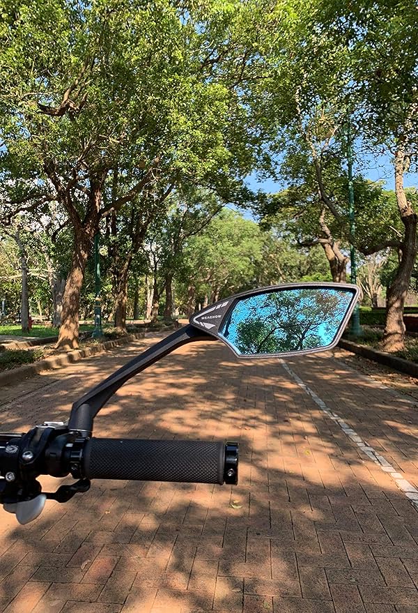 MEACHOW New Scratch Resistant Glass Lens,Handlebar Bike Mirror, Rotatable Safe Rearview Mirror, Bicycle Mirror, (Blue Right Side) ME-006RB
