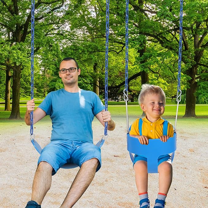 RedSwing High Back Full Bucket Swing with Heavy Duty Swing Seat Combo Pack (Triangle and Chain Dip), Tree Straps Included,Blue