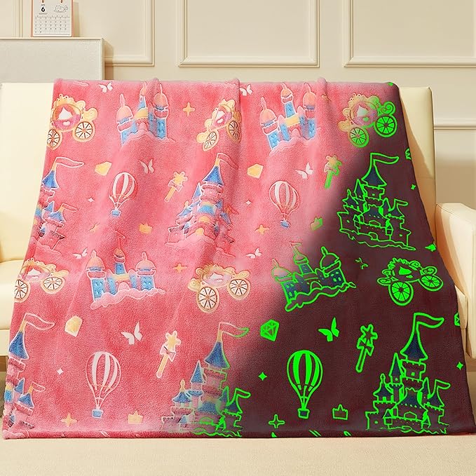 Glow in The Dark Castle Blanket,Castle Gifts Toys for Girls,Birthday Presents Decor for Kids Age 3-14 Year Old Daughter Teen Child Toddler Soft Luminous Christmas Bedroom Throw Blanket 50"x60"