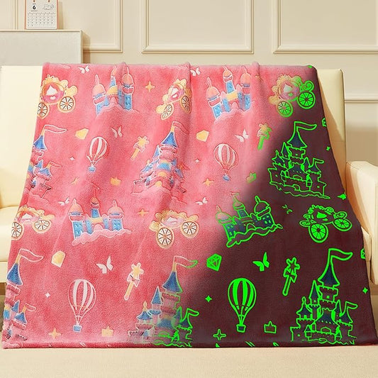 Glow in The Dark Castle Blanket,Castle Gifts Toys for Girls,Birthday Presents Decor for Kids Age 3-14 Year Old Daughter Teen Child Toddler Soft Luminous Christmas Bedroom Throw Blanket 50"x60"