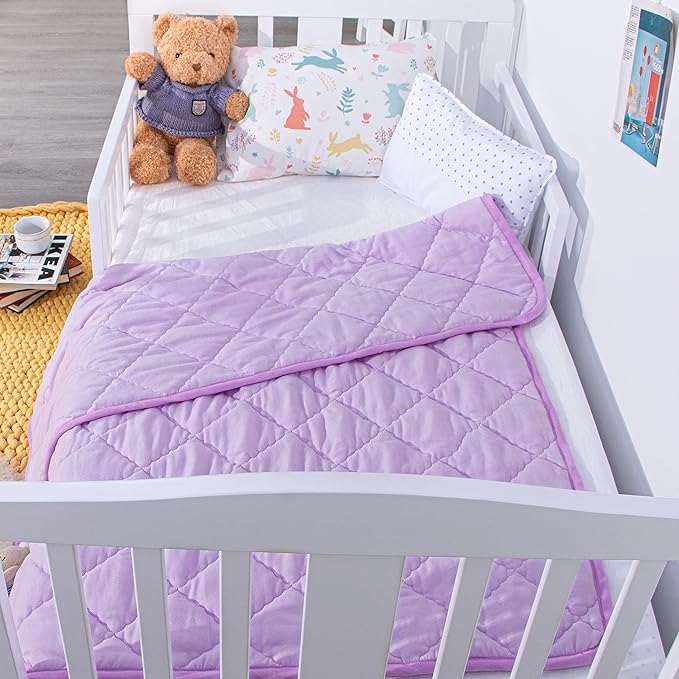 NTBAY Down Alternative Oversized Toddler Comforter, Super Soft and Warm Solid Color Baby Crib Quilted Blanket, 43x60 inches, Light Purple