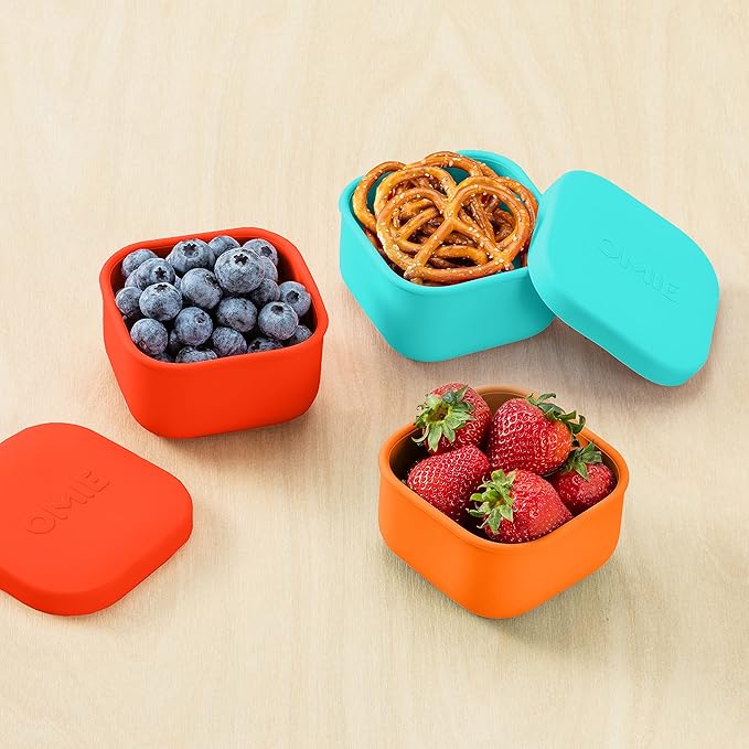 OmieBox Silicone Leakproof Snack Containers To Go, Food Storage Containers with Lid, School Lunch Bento Container - BPA Free, Airtight, Dishwasher and Freezer Safe, Oven Safe - 9.4 ounces (Orange)